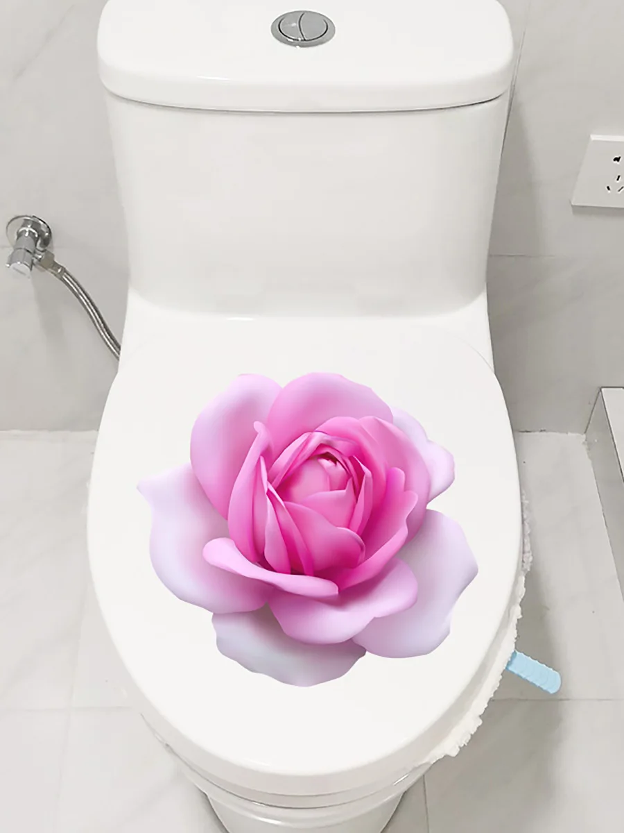 M486 Pink Rose Romance Toilet Sticker Bathroom Toilet Cover Sticker Wall Stickers Wc For Home Decoration
