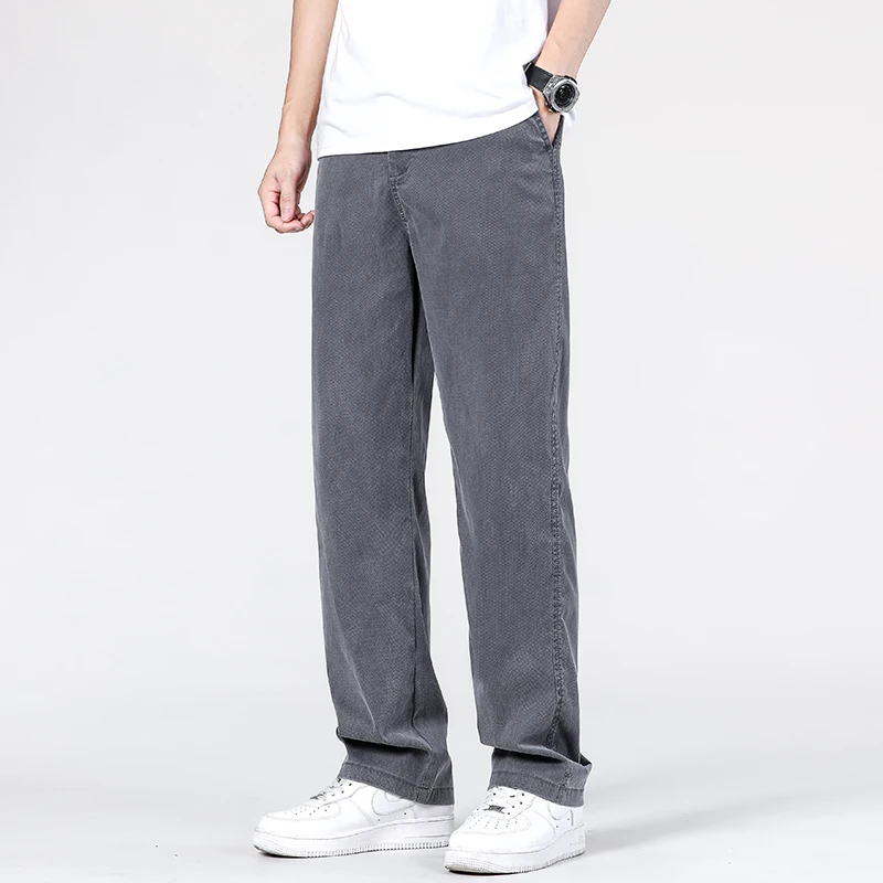 2024 New Lyocell Fabric Men's Jeans Pants Straight Loose Quality Sweatpants Casual  Soft Wide Leg Long Baggy Trousers Hot Sales