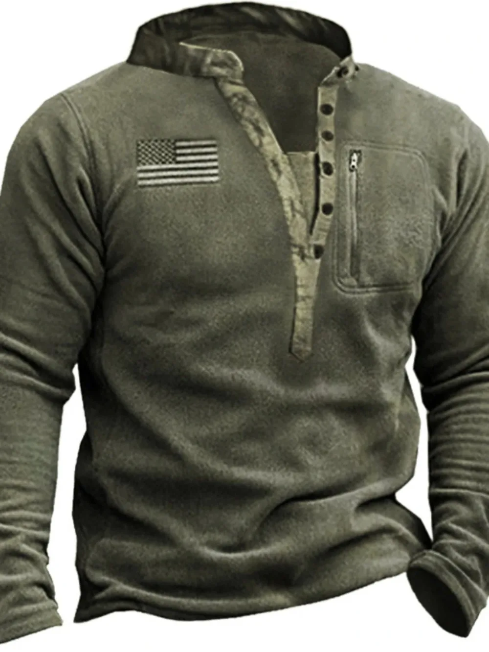 Sweatshirts Tops Men Splice V Neck Casual Loose Regular Thick Top Full Sleeve Button Sweatshirt Simple Autumn Winter 2024