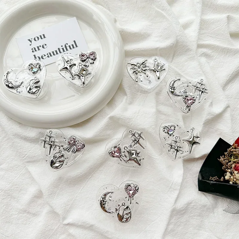 한국어 귀여운 스타 에폭시 러브 하트 폰 그립 Tok 스마트 Tok 홀더 링 고딕 Y2K 핑크 나비 소녀 반짝이 클리어 브래킷