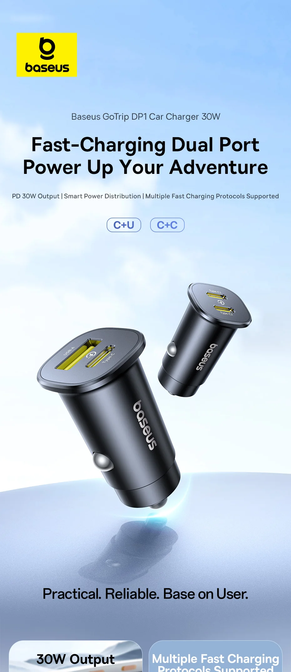 30W USB Car Charger Type C Fast Charging Dual Port Car Phone Charger Adapter Fo