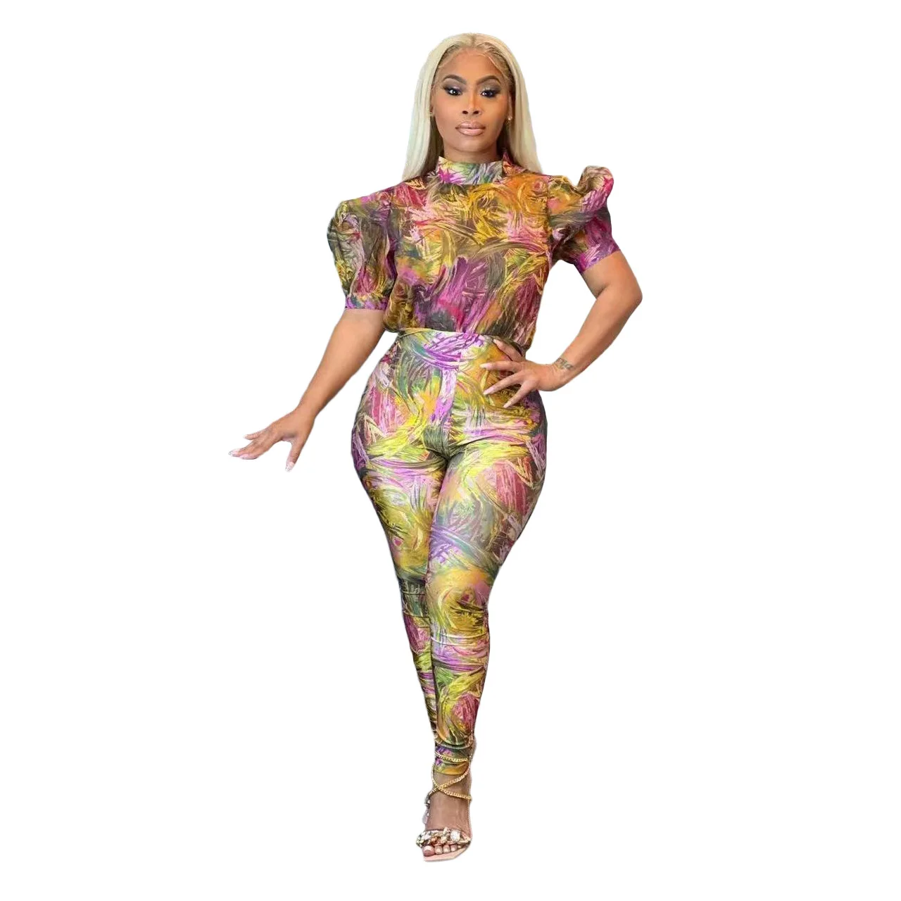 

African Clothes Women Jumpsuit Puff Sleeve High Waist Ropa Mujer 2023 Fashion New Print Streetwear African Jumpsuits Playsuits