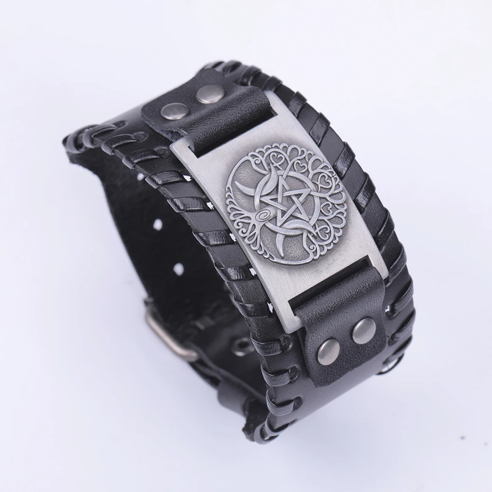 Triple Moon A: Leather Color is Black with Antique Silver 