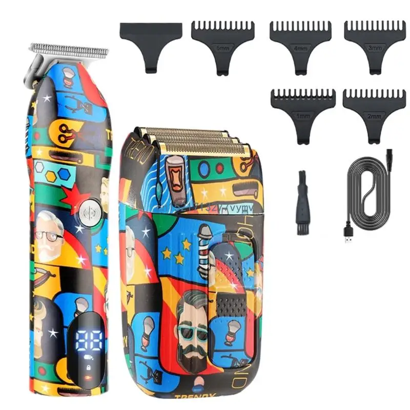 

Rechargeable Shaver Hair Trimmer Low Noise 2 in 1 Graffitis Adults Kids Beard RazorsHaircut Cutting Machine Styling Tool