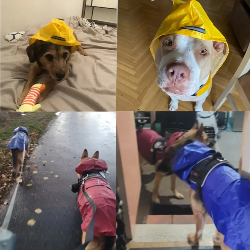 Dog Raincoat Waterproof Hoodie Jacket Rain Poncho Pet Rainwear with Reflective Stripe