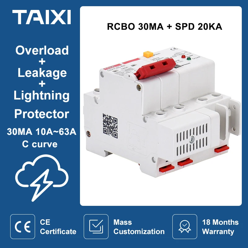 Interruttore Differenziale Spd Con Protezione Contro Le Sovratensioni Rcd Rcbo Rccb 16A 20A 32A 63A Interruttore Mian Protezione Contro I Fulmini
