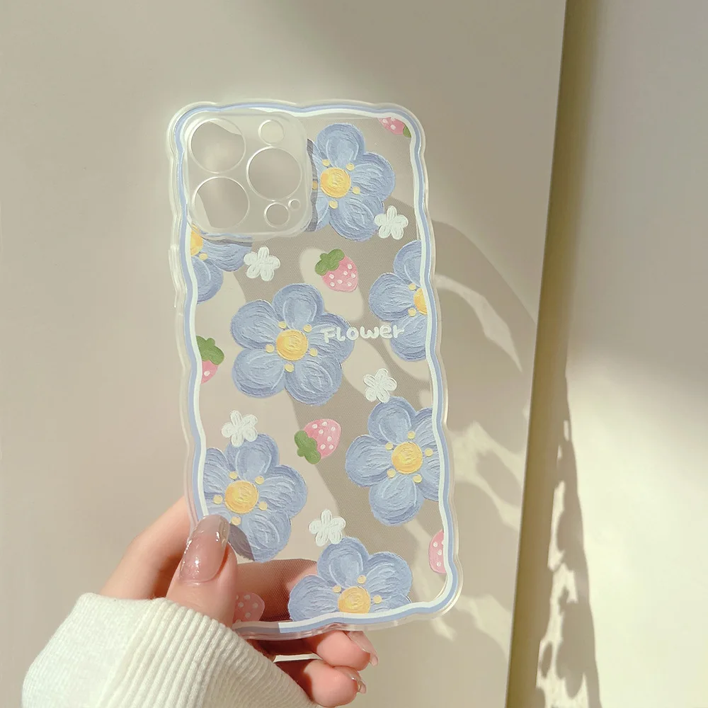 Clear Phone Case For iPhone Se3 13 12 Mini 11 Pro Xs Max X Xr 7 8 Plus Se2 Strawberry Flower Wavy Edge Shockproof Cover Fundas iphone 13 pro max case leather