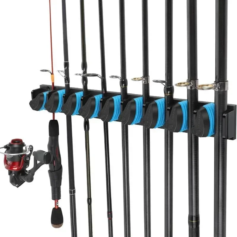 Wall-Mounted Fishing Rod Holder Vertical & Horizontal Pole Rack for Up To 9 Rods Accessories Organizer Fishing Tools fishing rod holder fishing rod bracket fishing rod support fishing rod rest