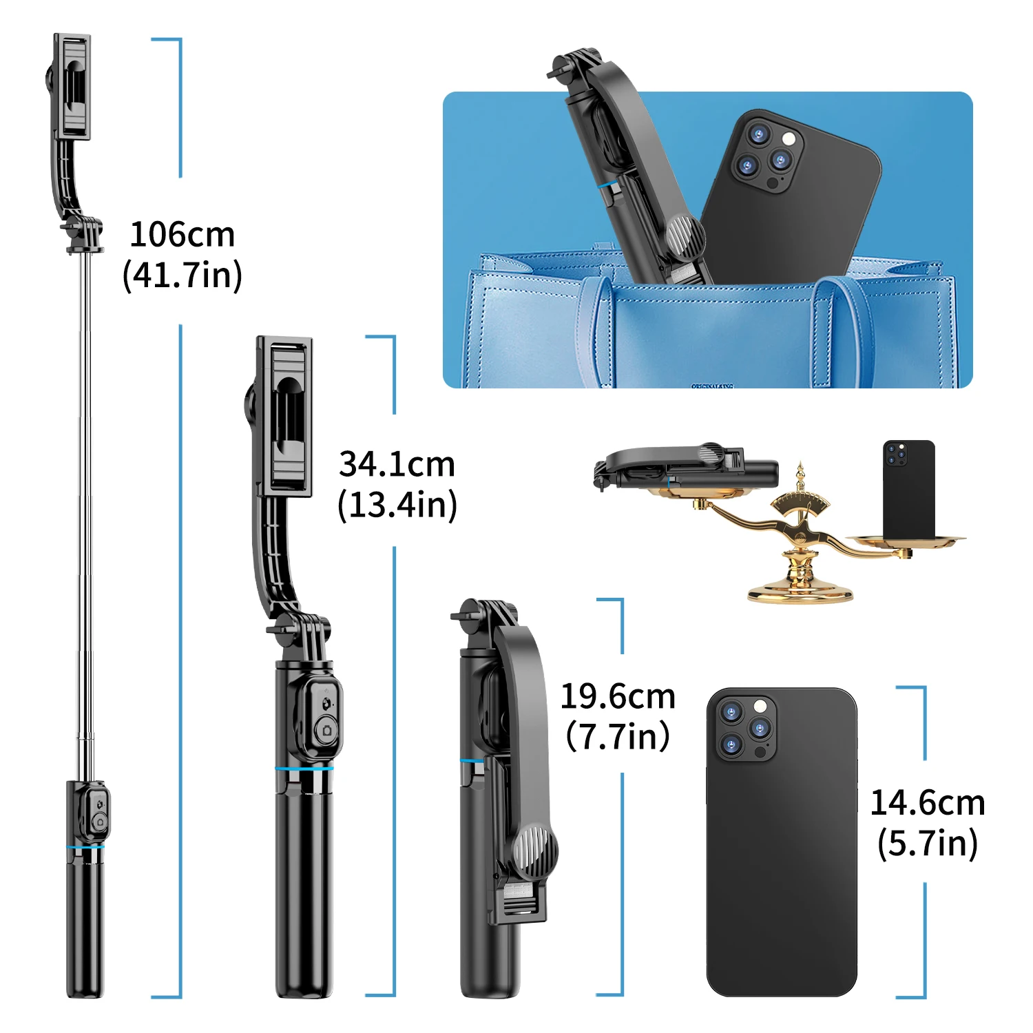 Selfieshow C01 Detachable Phone Clip BluetoothRemote Control Selfie Stick Tripod selfie stick tripod selfie stick sports camera selfie stick cell phone selfie stick smartphone selfie stick phone selfie tripod Portable Tripie Stabilizer Stand for Cell Phone