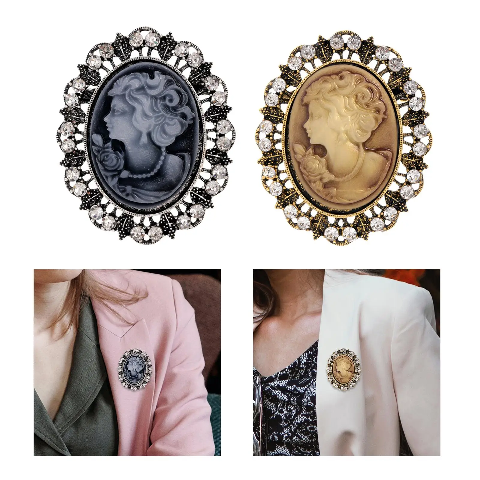 Lady Portrait Brooch Pin Rhinestone Vintage Style Gem Brooch for Christmas Scarf Lady Portrait Brooch Pin Rhinestone Vintage Style Gem Brooch for Christmas Scarf