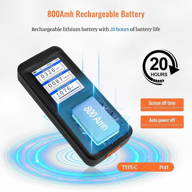T36C EMF Meter, Rechargeable Digital Electromagnetic Field Radiation Detector Hand-Held Digital LCD EMF Detector