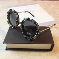 Lunettes de soleil rondes en cristal de diamant pour femmes, lunettes de marque de luxe, lunettes de vue pour femmes, grandes montures, lunettes vintage UV400 3