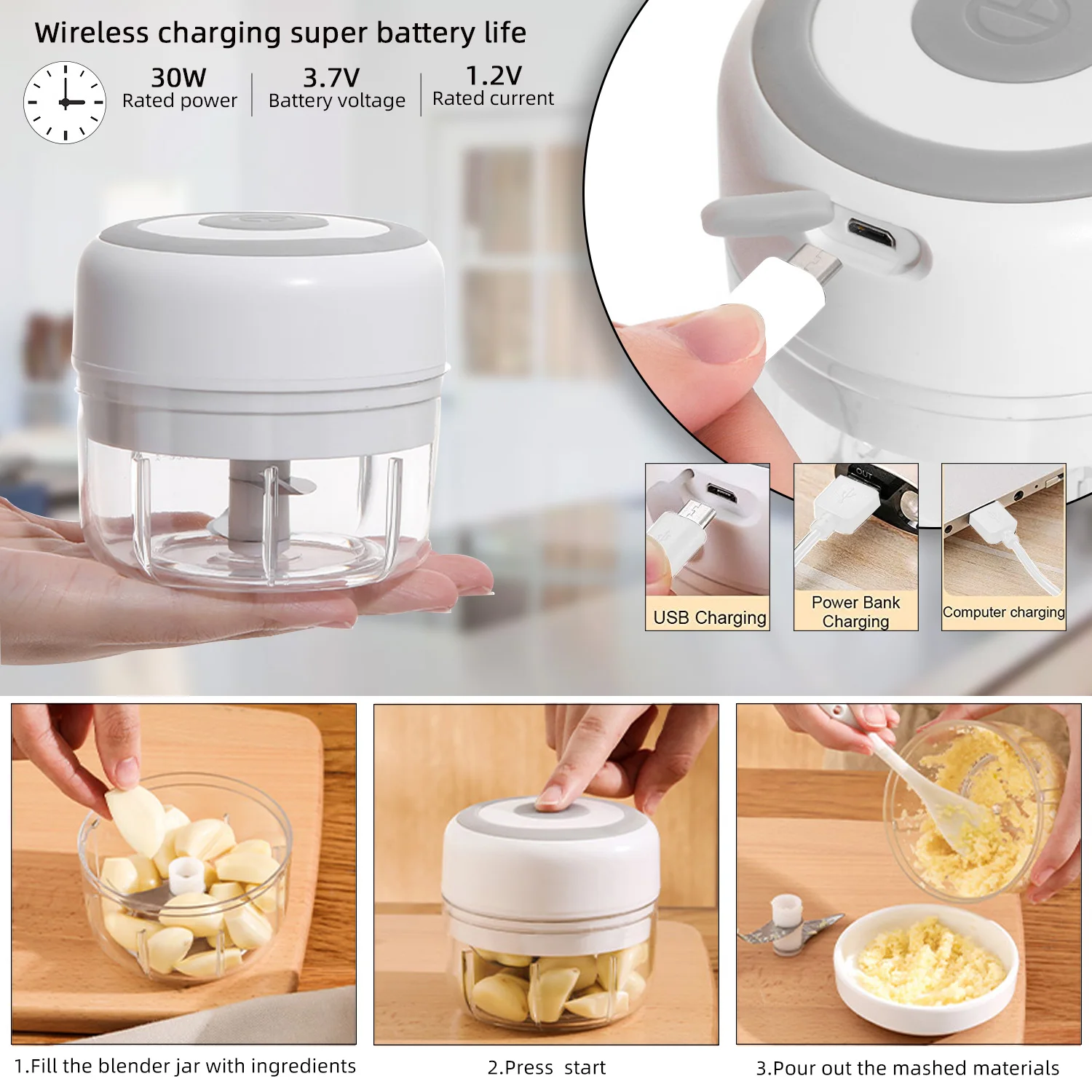 Electric Kitchen Food Chopper Mini Food Supplement Machine Usb Portable Meat Grinder Vegetable Chopper Baby Gadgets