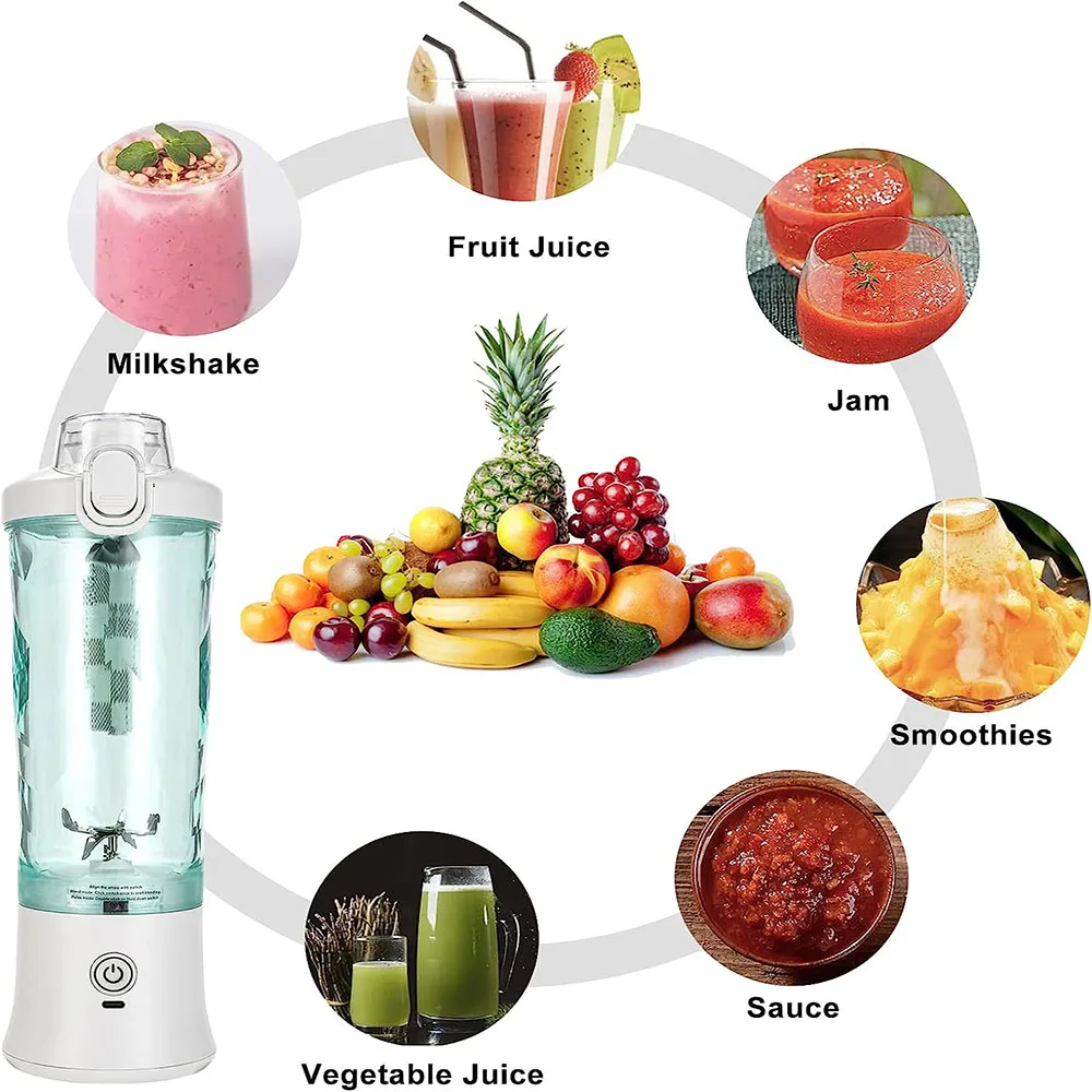Portable Blender 600ML Electric Juicer Fruit Mixers 4000mAh USB