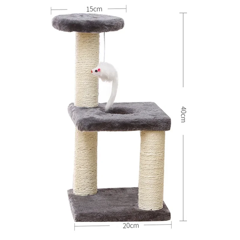 3-Layers Cats Toys Scratching Post Sisal Rope Three Pillars for