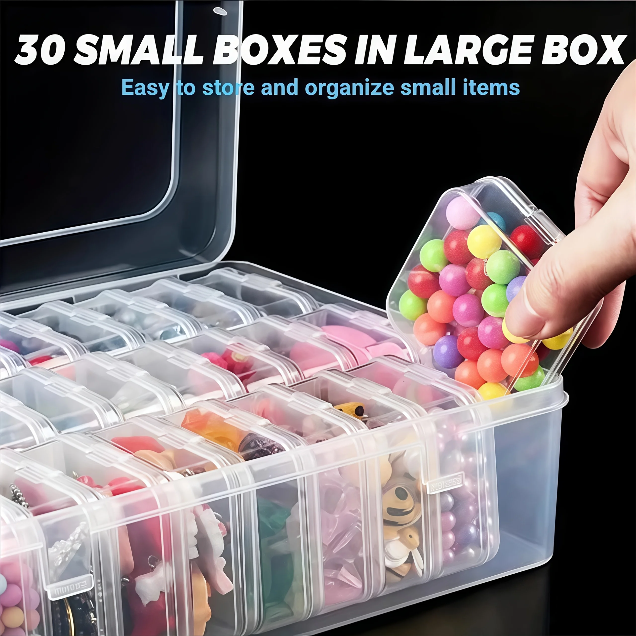 30pcs/Set Transparent Storage Box, Bead Storage Container Box, Jewelry Storage Box, Household Small Square Box