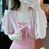 Ruffle Lace Chiffon Cropped Cardigan Women Summer Short-Sleeve Shrug Top Korean Style Elegant Ladies White Pink Women's Clothing