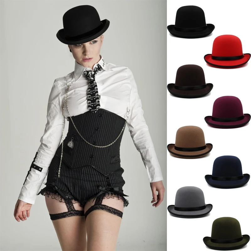 

Men Women Wool Blend Oval Top Bowler Hats Woolen Fedora Caps Trilby Classical Derby Sunhat Adjustable UK M-L US 7 1/8-7 3/8