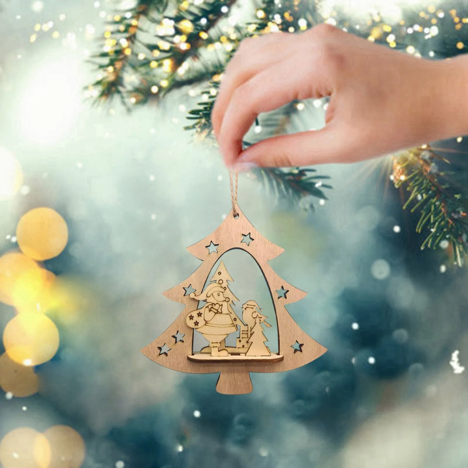 

3d New Christmas Hanging Decoration Pendants Wooden Crafts Window Pendants Home Party Christmas Tree Small Wood Gift Composable