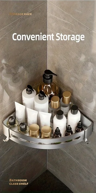 White Wall-Mounted Bathroom Storage Rack - Triangular Square Organizer