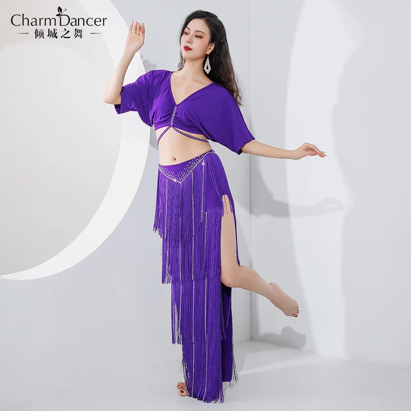 

Female Adult New Belly Dance Suit Split Skirt with Tassels Group Performance Costumes Oriental Dance Practice Clothes E22296