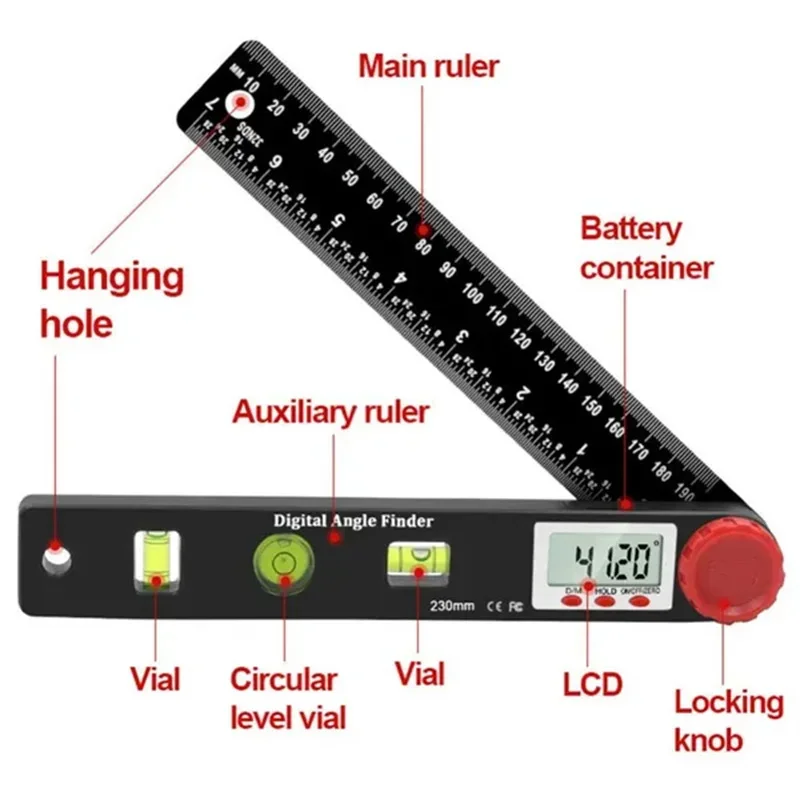 4 In 1 Digital Angle Finder Digital Protractor Angle Measuring Tools 3 Different Bubbles Spirit Level Ruler For Woodworkers 5