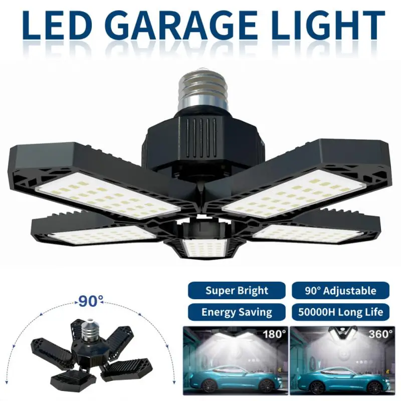 

Deformable 5000 Lumen Bulb With 5 Adjustable Panels Led Garage Lights Home Fan Blade Bulb Durable Ceiling Shop Work Lamp E26/e27