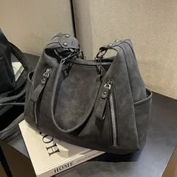 Women's Luxury Designer Matte PU Leather Crossbody Bag - Retro Single Shoulder Handbag with Large Capacity (Black - gray)