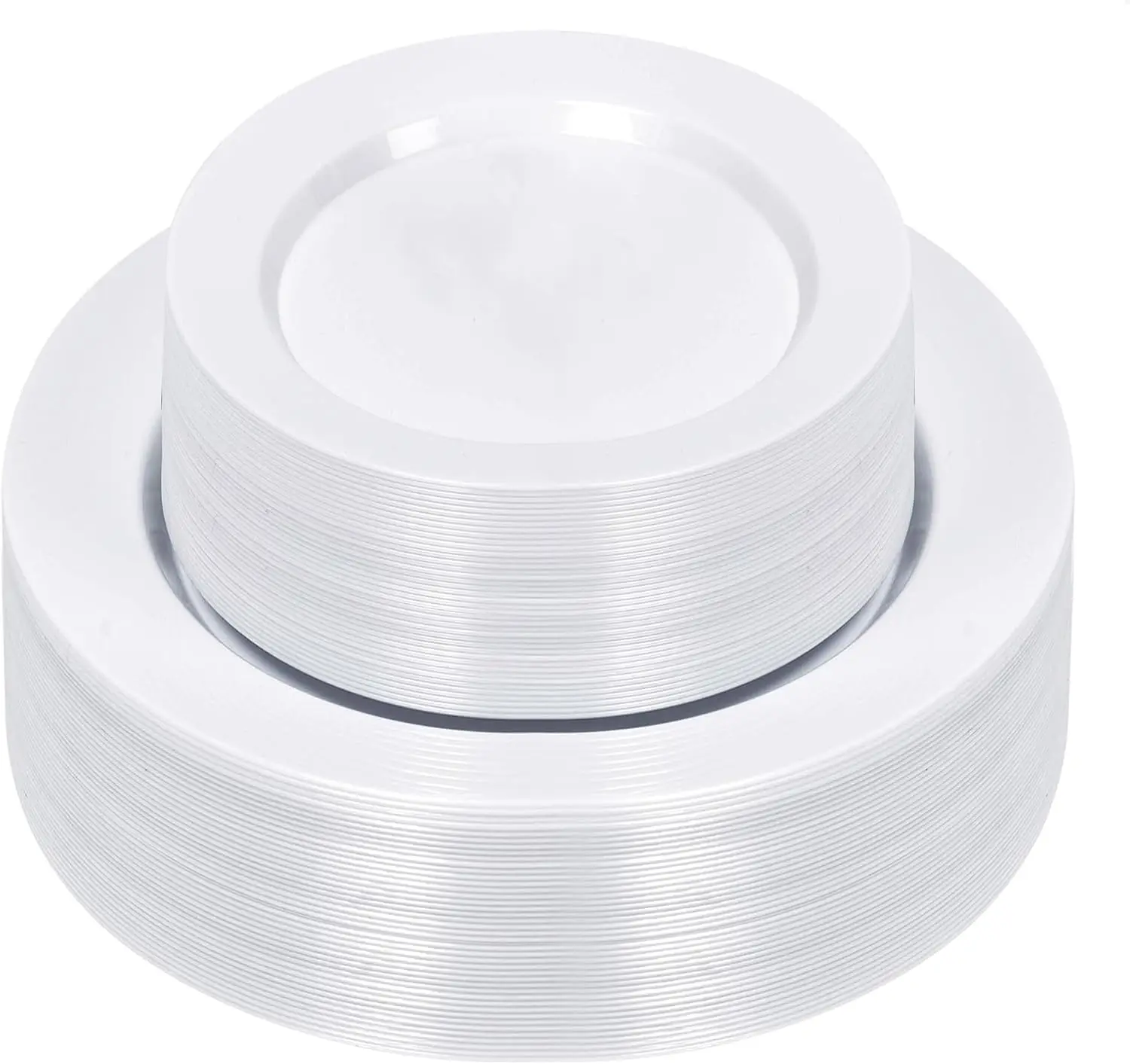 100PCS White Plastic Plates, Heavy Duty Disposable Plastic Plates with 50PCS 10.25inch Dinner Plates and 50PCS 7.5inch Dessert