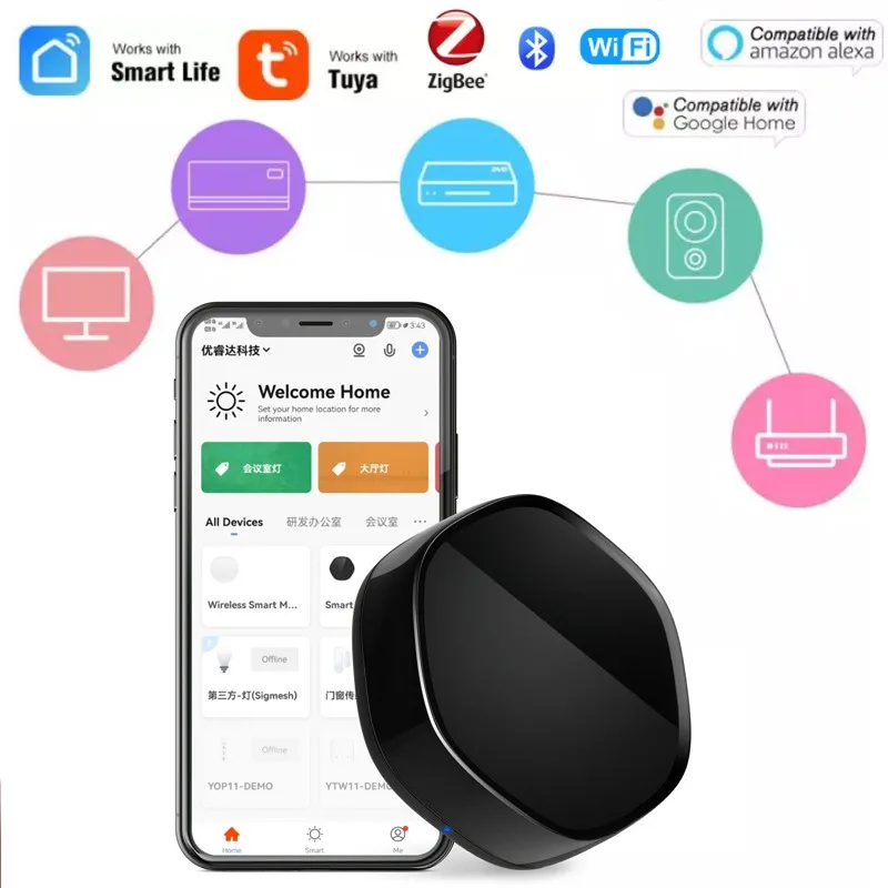 Tuya Zigbee Bluetooth Wifi Multi Mode Smart Gateway And Infrared Universal Remote Controller Support Alexa Google zigbee gateway wireless remote control switch smart gateway smart infrared remote