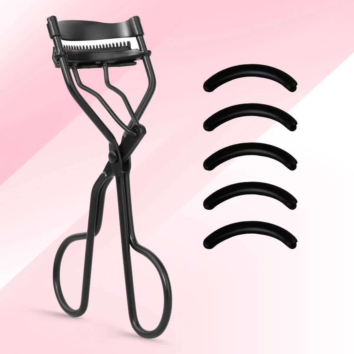 1 portable eyelash curler with 5 silicone pads, stainless steel eyelash curler, permanently shaping big eyes.