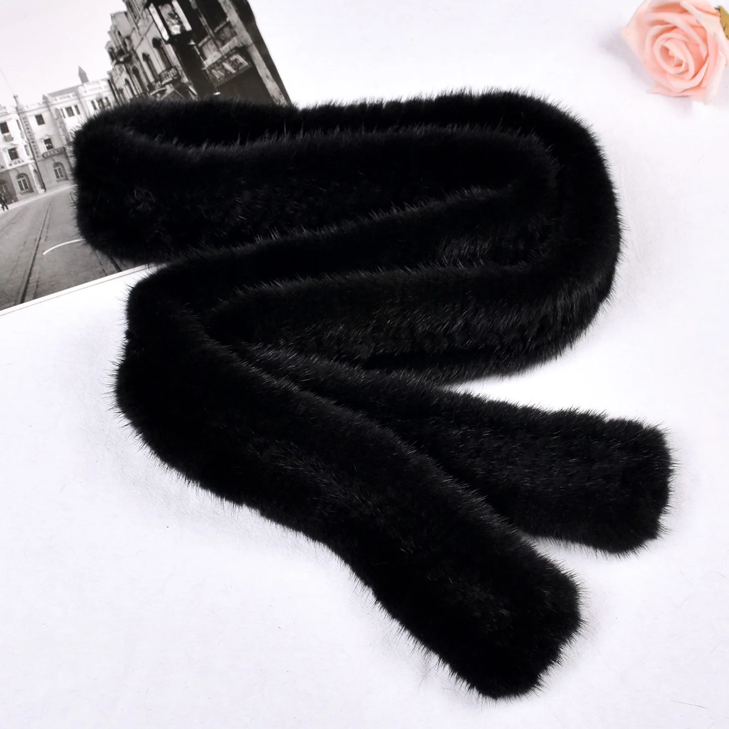 Besfilin Women's Genuine Mink Fur Belt Hand Woven Solid Color