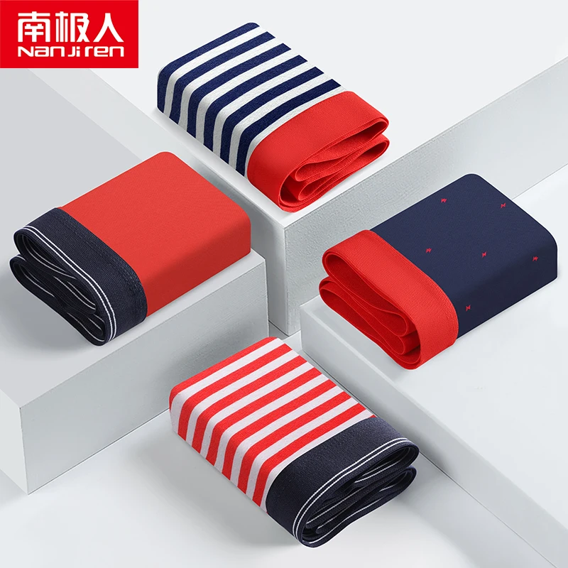 Nanjiren Men Underwear Healthy Fabric Boxer Pure Cotton Stripe Underpants Soft Breathable Bouncy Not Easy To Fade Male Panties