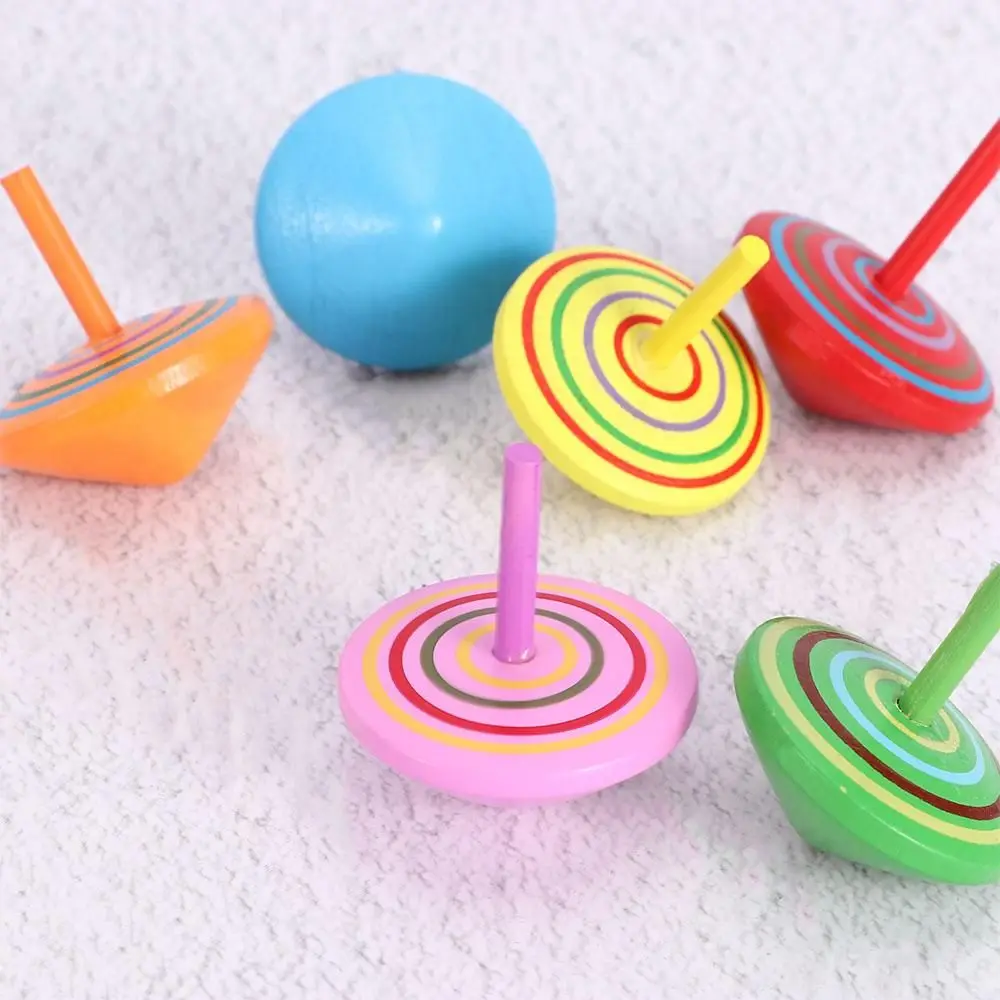 3Pcs Mini Multicolor Wooden Cartoon Pine Cones Wooden Gyro Toys Children Adult Relief Stress Desktop Spinning Educational Game