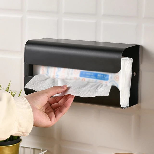 Adhesive Paper Towel Holder Box Under Cabinet Wall Mount No Drilling Paper  Towel Holder Storage for Kitchen and Bathroom - AliExpress