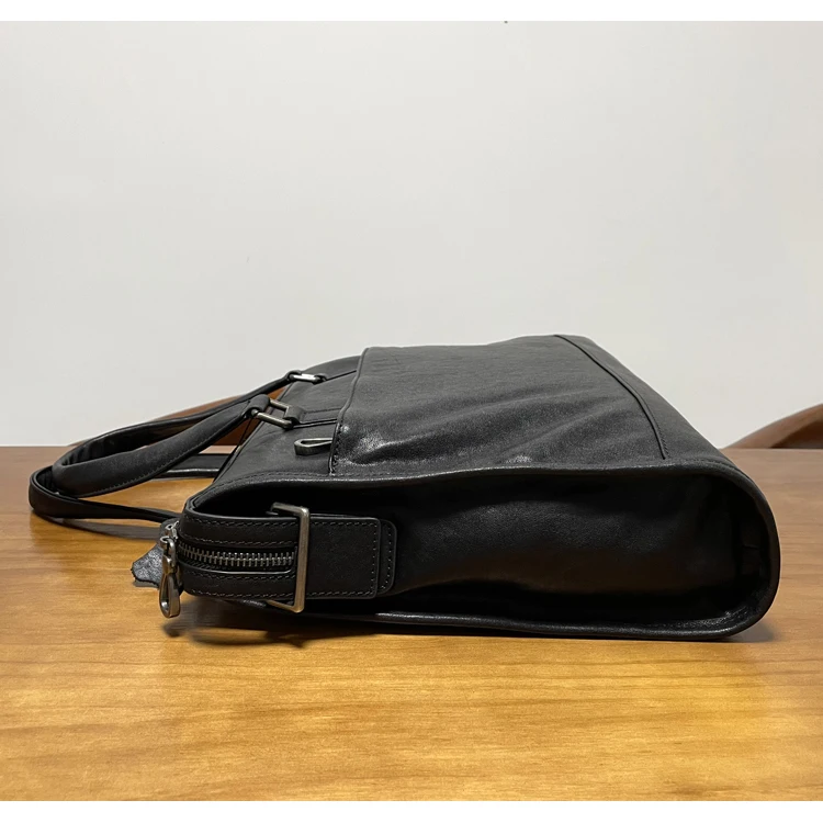 Lässige, luxuriöse, pflanzlich gegerbte Rindsleder-Herren-Aktentasche, schwarze Aktentasche, Outdoor-Reisen, Arbeit, handgefertigte Handtasche aus echtem Leder, Umhängetasche – Detail 11