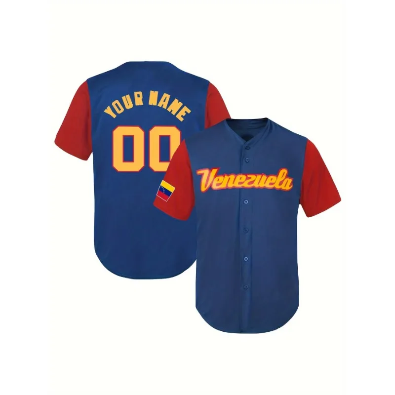 Personalized Baseball Jersey Custom Name&Number Embroidery Comfortable Short Sleeve Loose Breathable Shirts For Venezuela Fans 3
