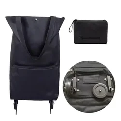 Portable Shopping Trolley Bag with Wheels - Reusable, Foldable, Large Capacity Organizer (Black)