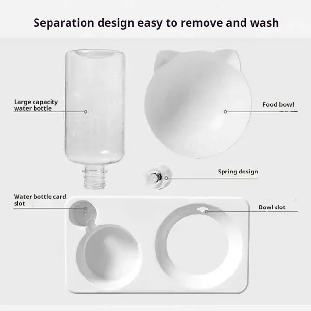 Double Dog Cat Bowls Water and Food Bowl Tilted15 Degrees Raised Cat Bowls with Automatic Water Bottle-Pet Feeder For cat Cats 4