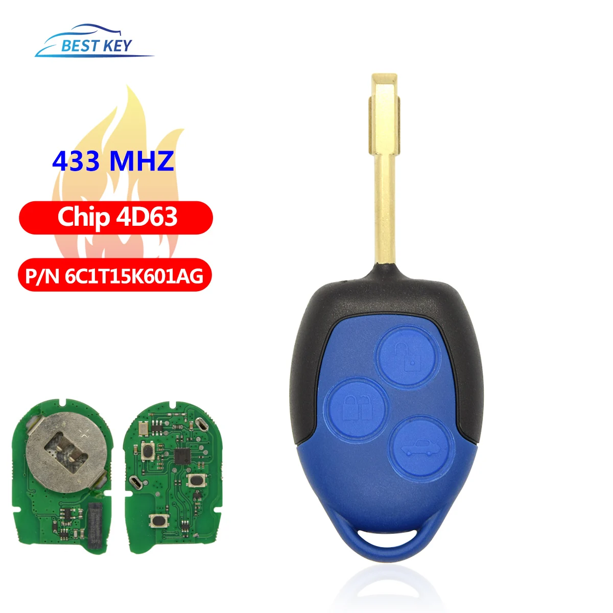 Best Key 3 Button Car Remote Key 4 D63 Chip 433Mhz P/N: Muslimah Black Blade Per Ford Transit Wm Vm 2006-2014 Car Keyoriginal
