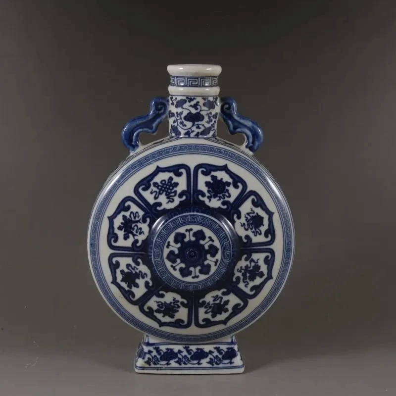 

Qianlong Blue And White Eight Treasures Flat Vase Chinese Classical Ceramic Vase Home Furnishing Porcelain Soft Decoration