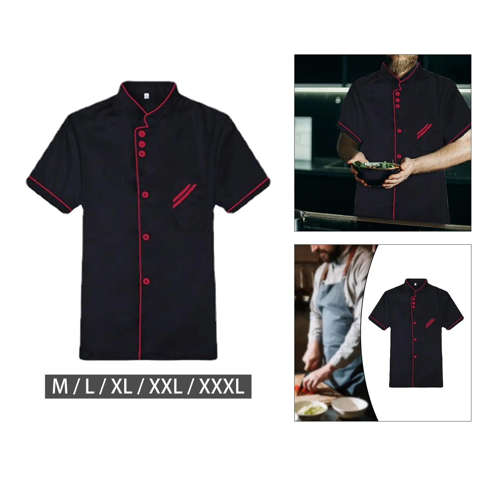 Chef Uniform Waiter Work Uniform Men Women Chef Jacket Shirt Apparel Summer Short Sleeve Top Waiter Waitress Workwear Chef Clothes for Cafe Catering