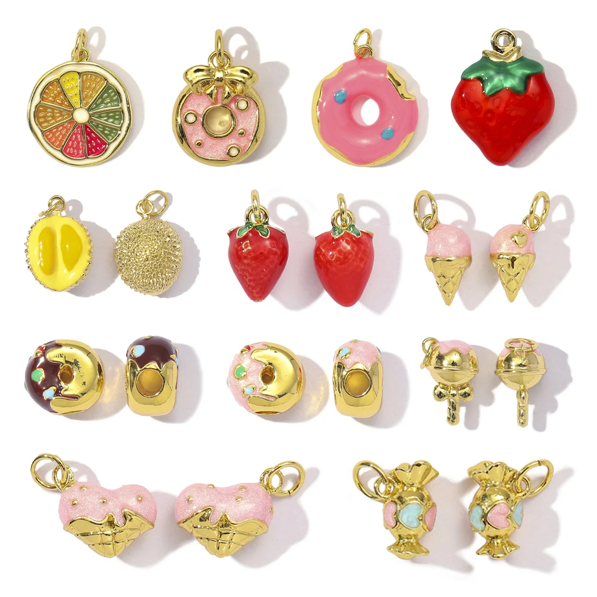 3pcs/Lot Cute Enamel Doughnut Strawberry DIY Charms Women Copper Ice ...