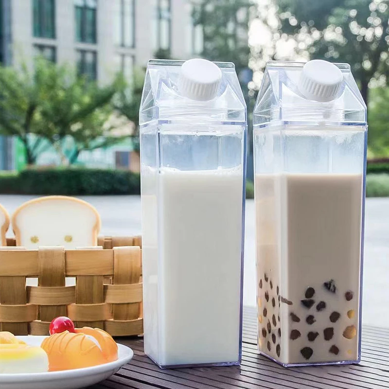 500ml/1000ml Milk Carton Water Bottle Transparent Plastic Portable