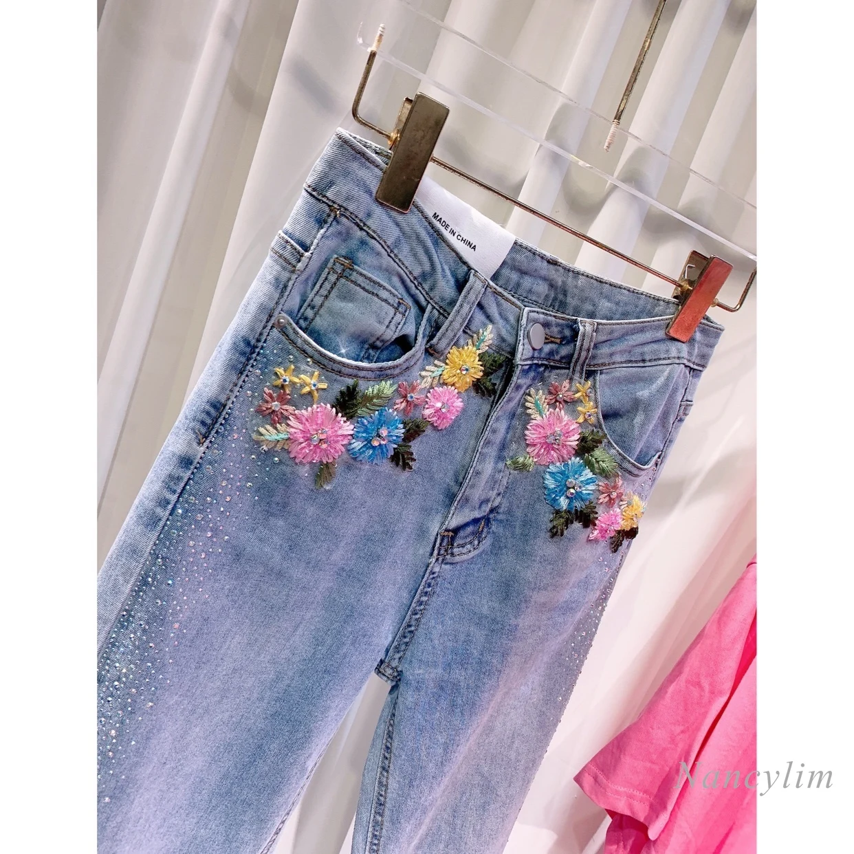 european-trendy-spring-summer-new-heavy-embroidery-hot-drilling-flower-embroidery-straight-washed-pure-cotton-soft-jeans-women