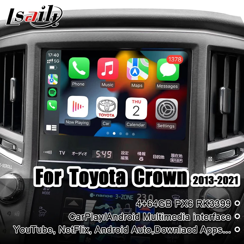4GB Lsailt CarPlay/Android Video interface for Crown 2013-2021 AWS210 215 204 with YouTube, Netflix,Google play LX570 GX460 truck navigation