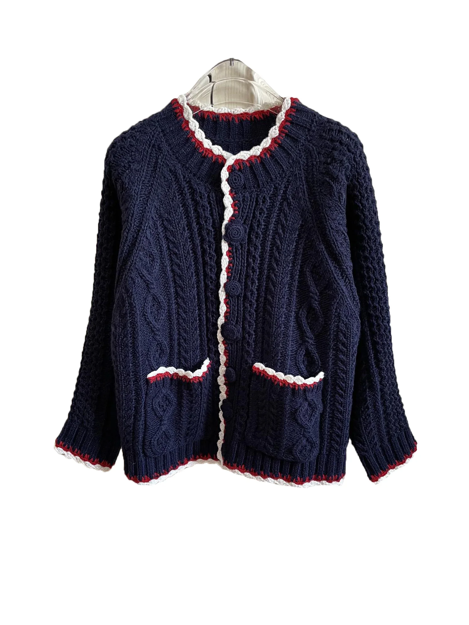 

Cardigan jacket round neck short loose version of the crash colour wrap design warm and comfortable 2023 winter new 1226