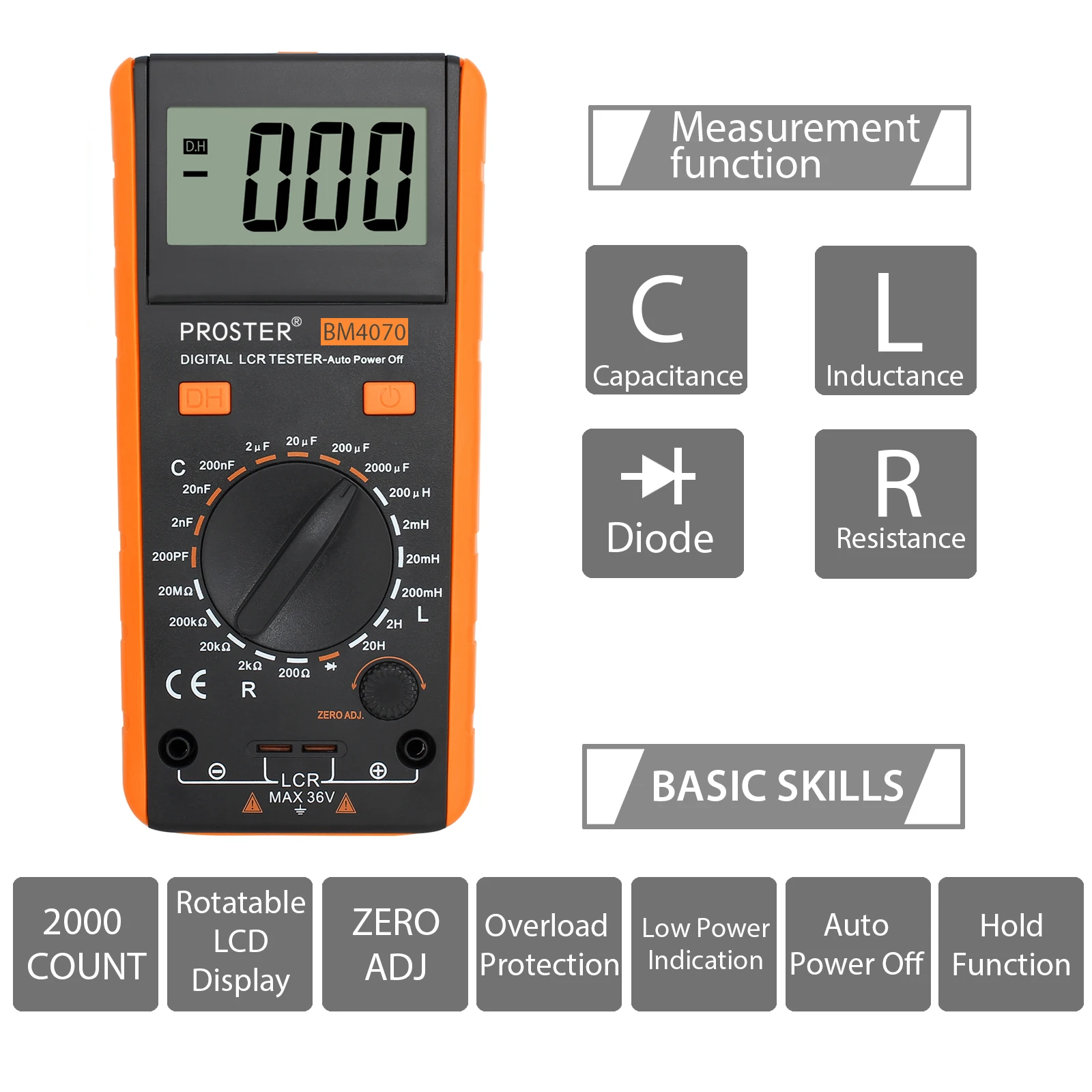 Digital Multimeter Multimeter Tester Proster BM4070 LCR Meter Tester for Inductance Capacitance Resistance LCD Display Measuring Meter Tool Kit