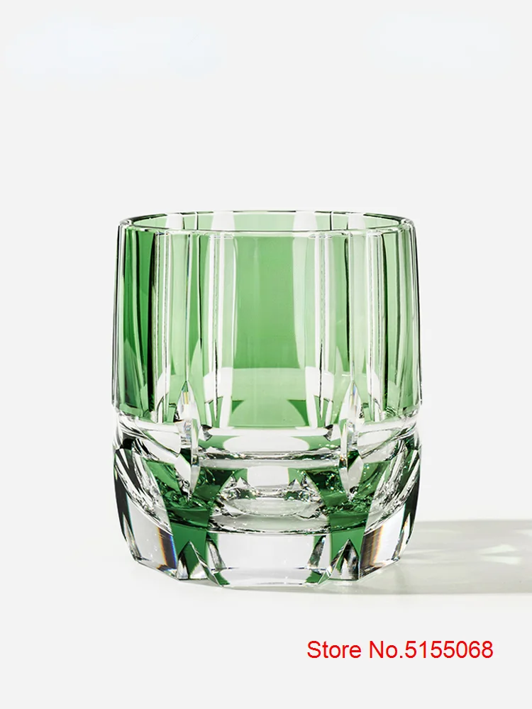 Edo Kiriko Crystal Rock Glass Hand Carving Green Bamboo Liquor Wine Tumbler Top Grade Whiskey Cup Japan Style KAGAMI Design