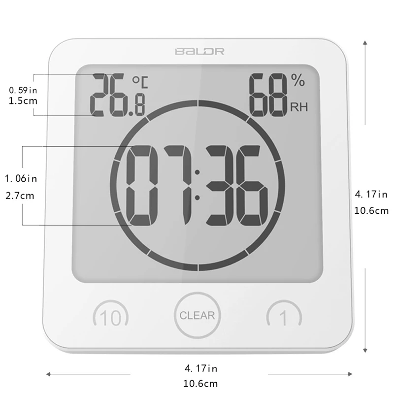 Digital Wall Clock LCD Bathroom Waterproof Shower Clock Timer Temperature Humidity